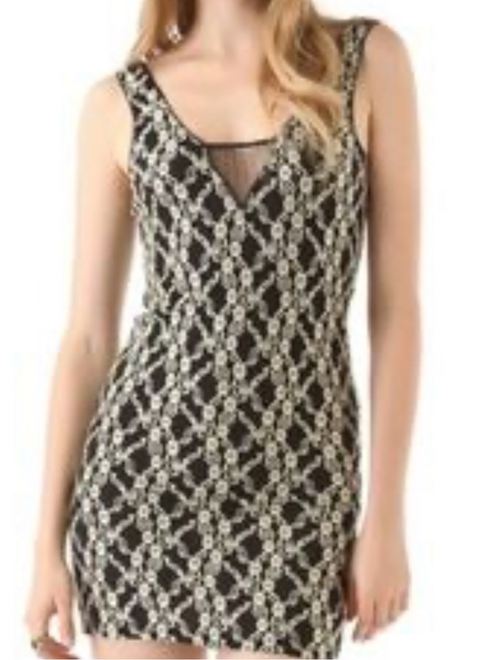 Free People Black Dress with Cream Lace-Style Overlay